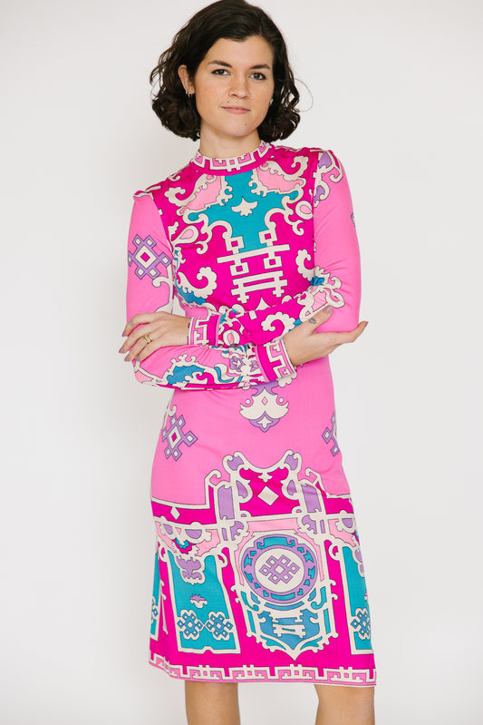 Leonard Fashion Pink Patterned Shiftdress