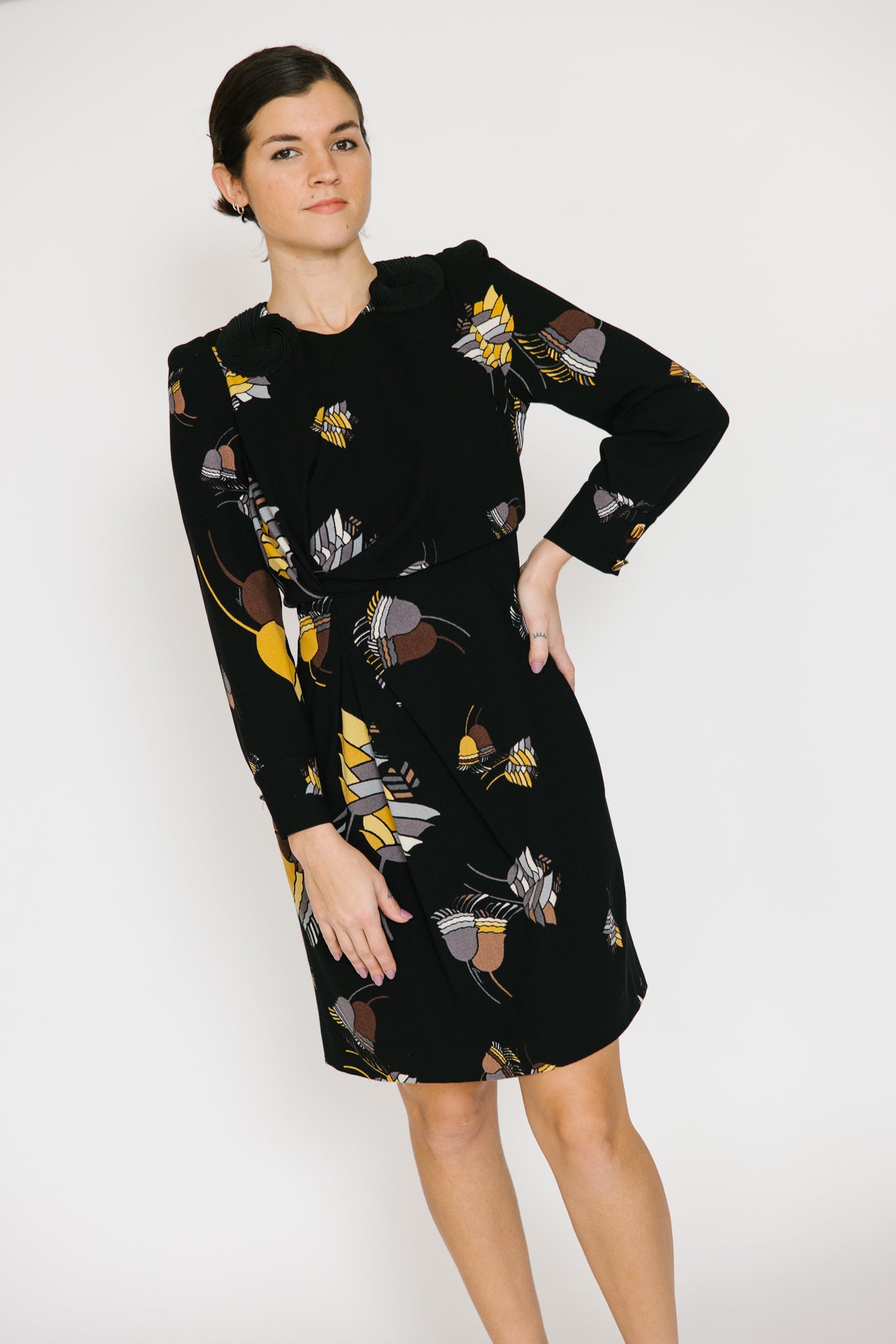 Gucci Black Crepe Floral Printed Dress