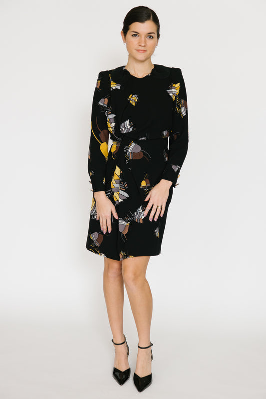 Gucci Black Crepe Floral Printed Dress