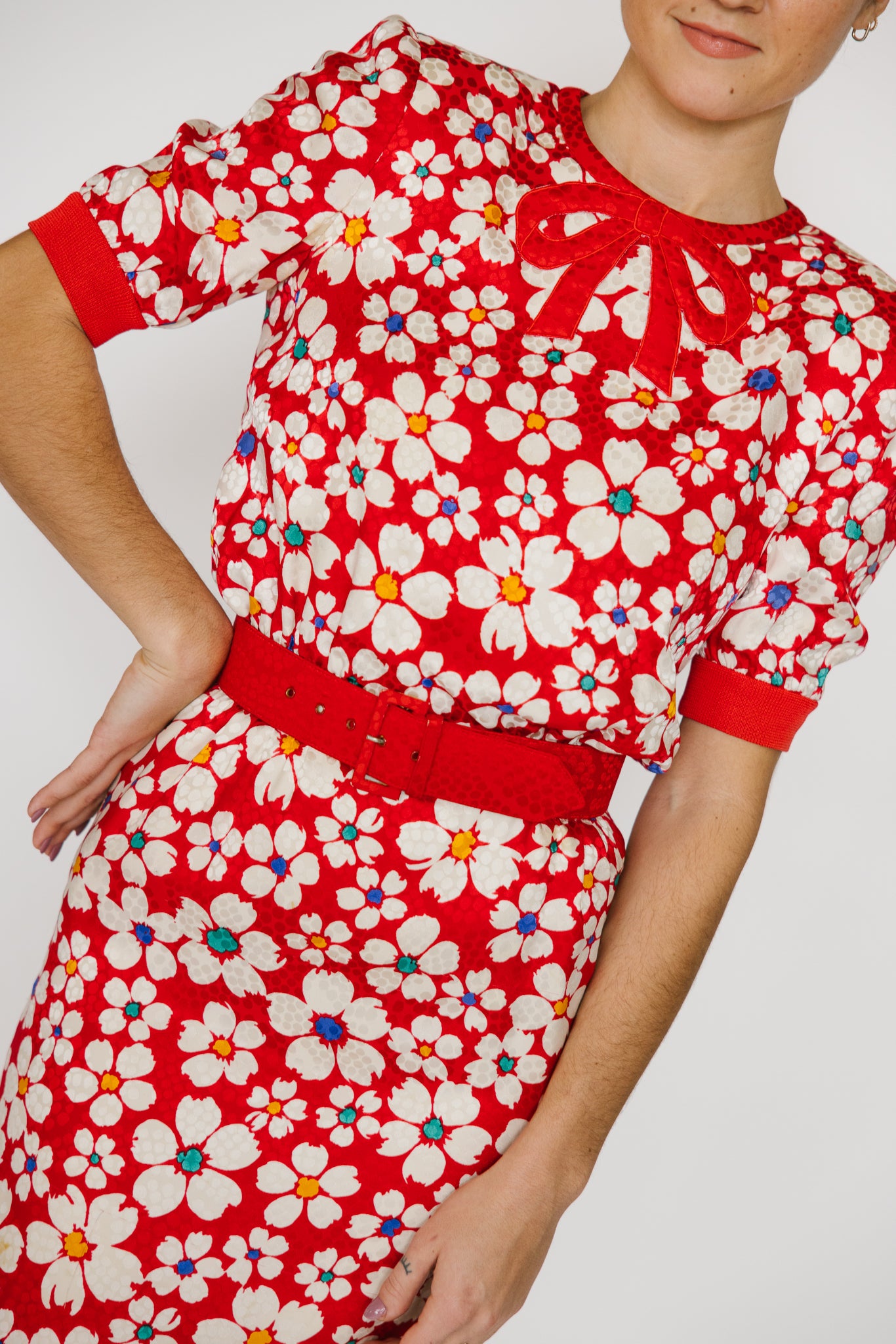 Valentino Red Floral Belted Dress