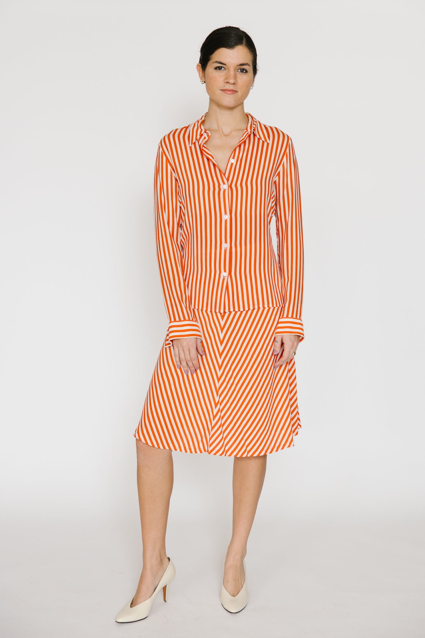 Michael Kors Orange Striped Silk Skirt Set