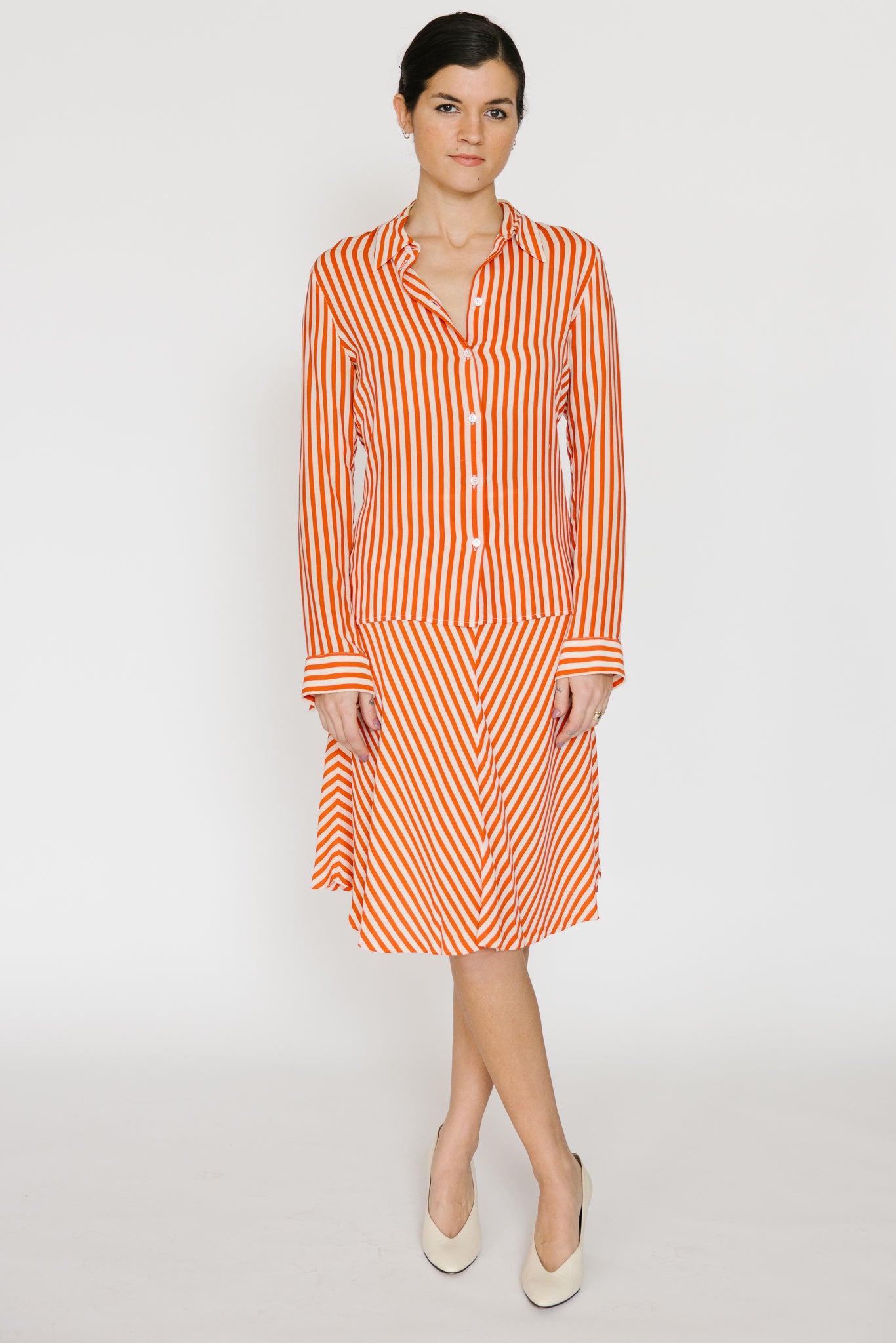 Michael Kors Orange Striped Silk Skirt Set