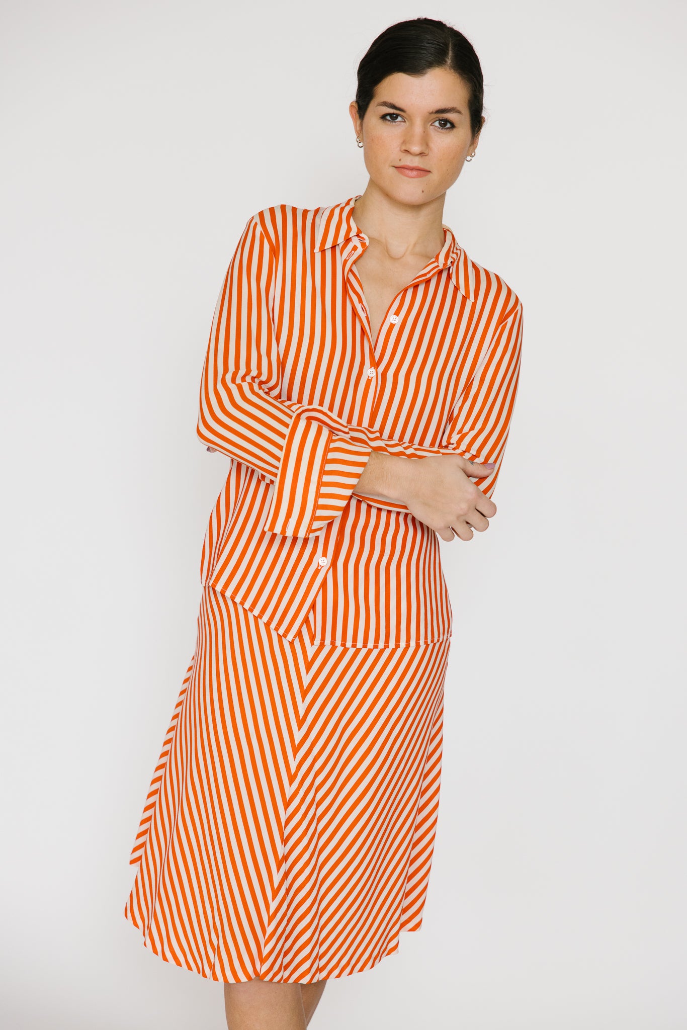 Michael Kors Orange Striped Silk Skirt Set