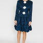 Arthur Doucette Navy Silk with White Rose Skirt Suit