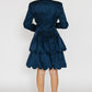 Arthur Doucette Navy Silk with White Rose Skirt Suit