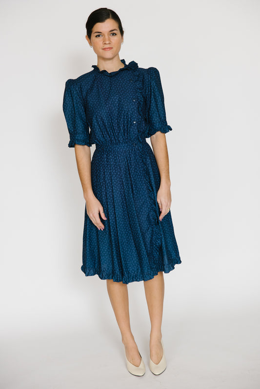 Krizia Navy Calico Ruffle Dress