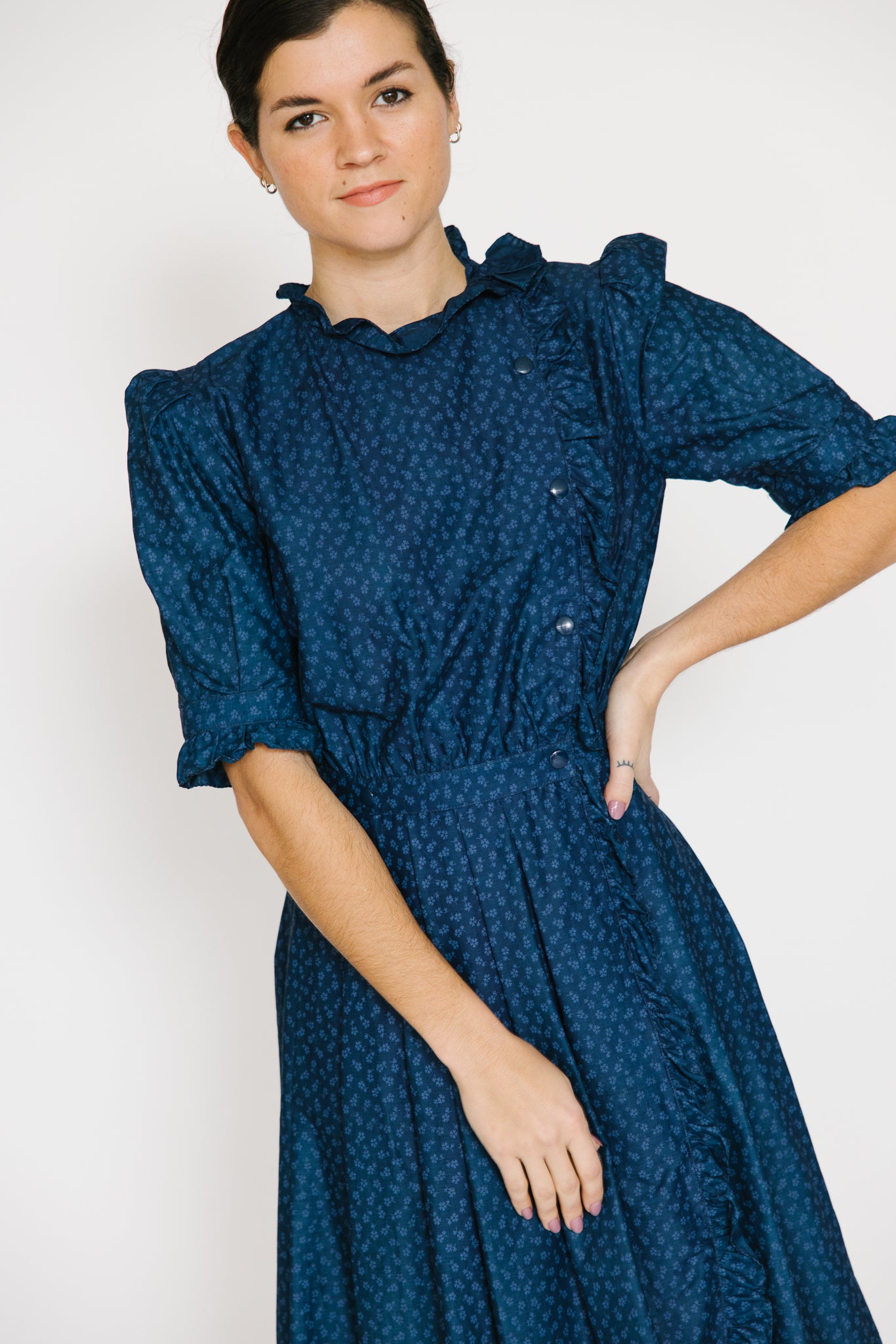 Krizia Navy Calico Ruffle Dress