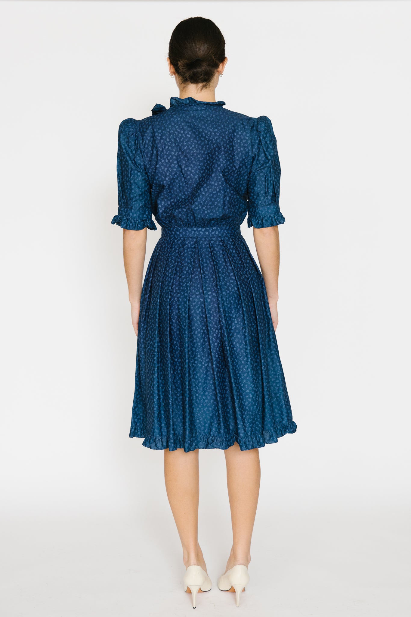 Krizia Navy Calico Ruffle Dress