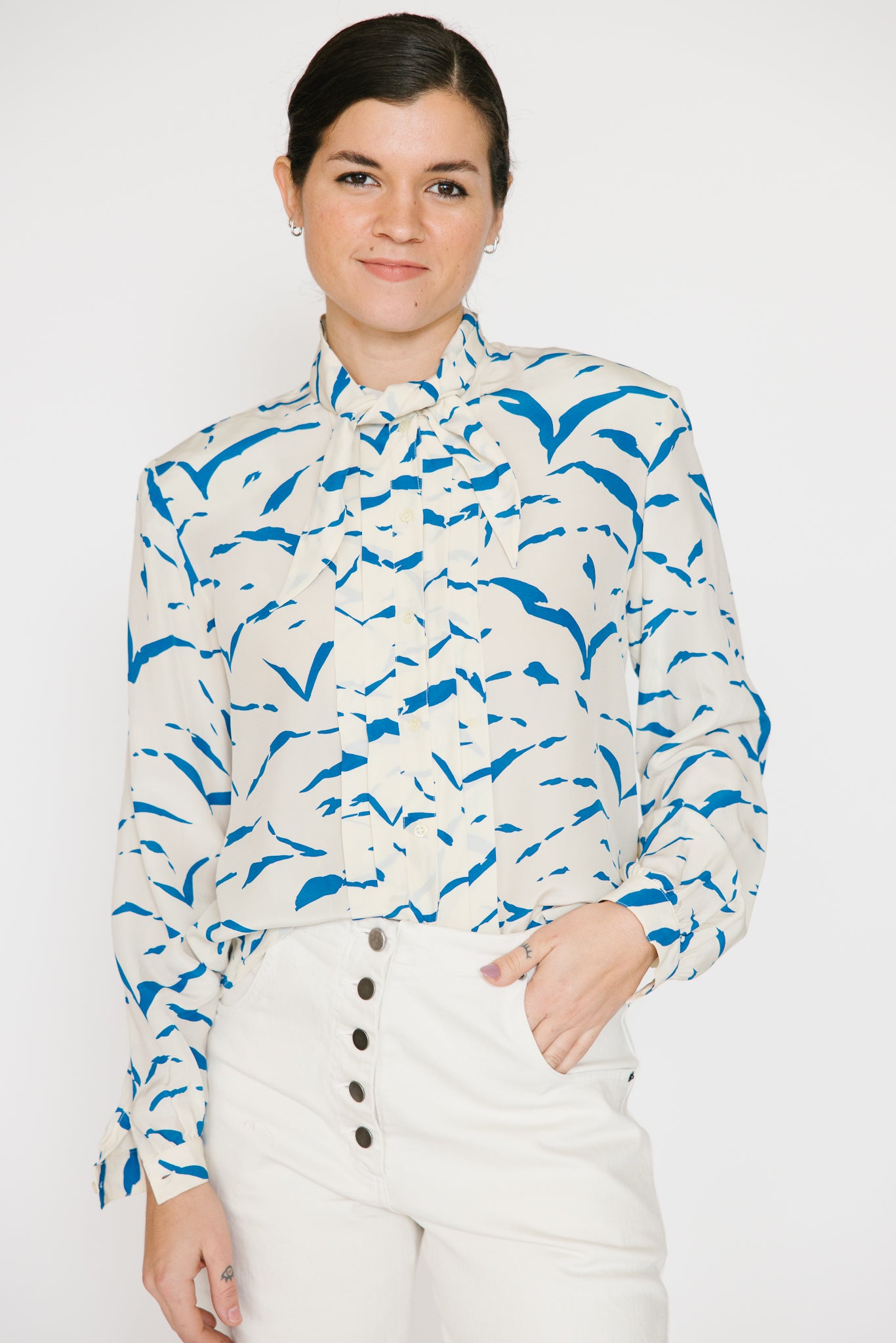 Carlisle Ivory and Blue Blouse