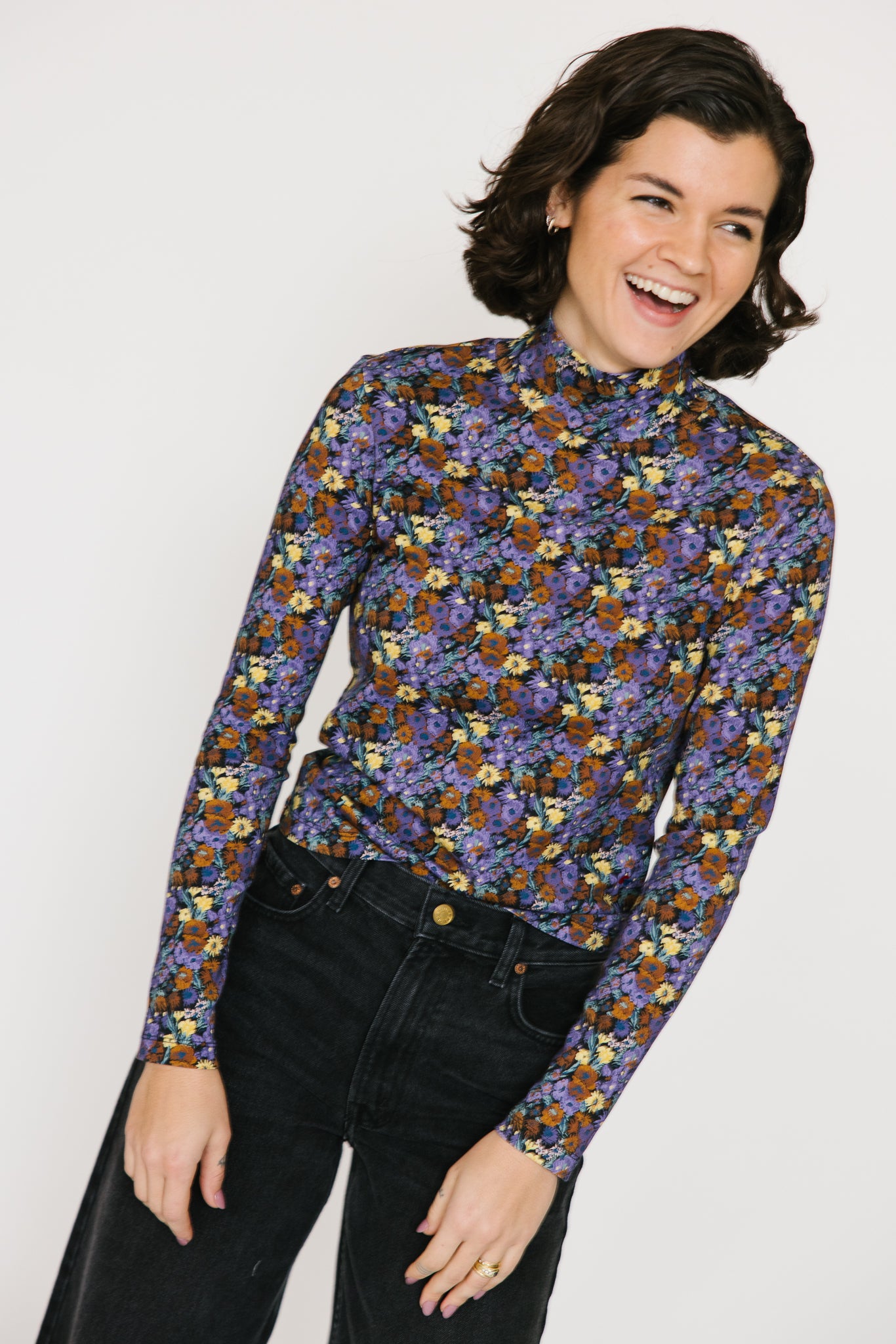 Clare V. Le Turtleneck - Purple Fall Floral