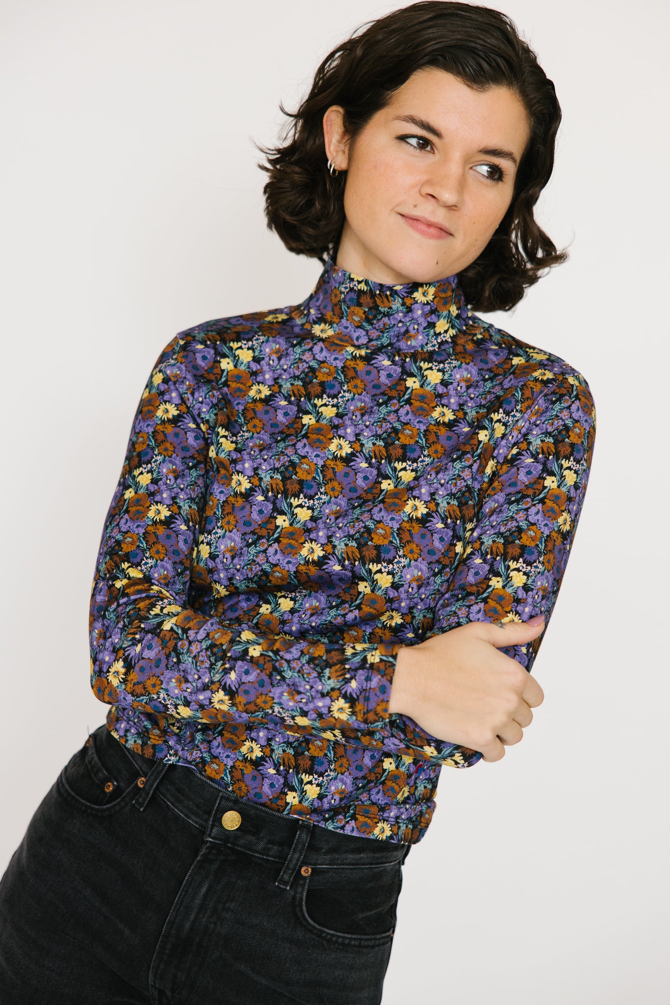 Clare V. Le Turtleneck - Purple Fall Floral