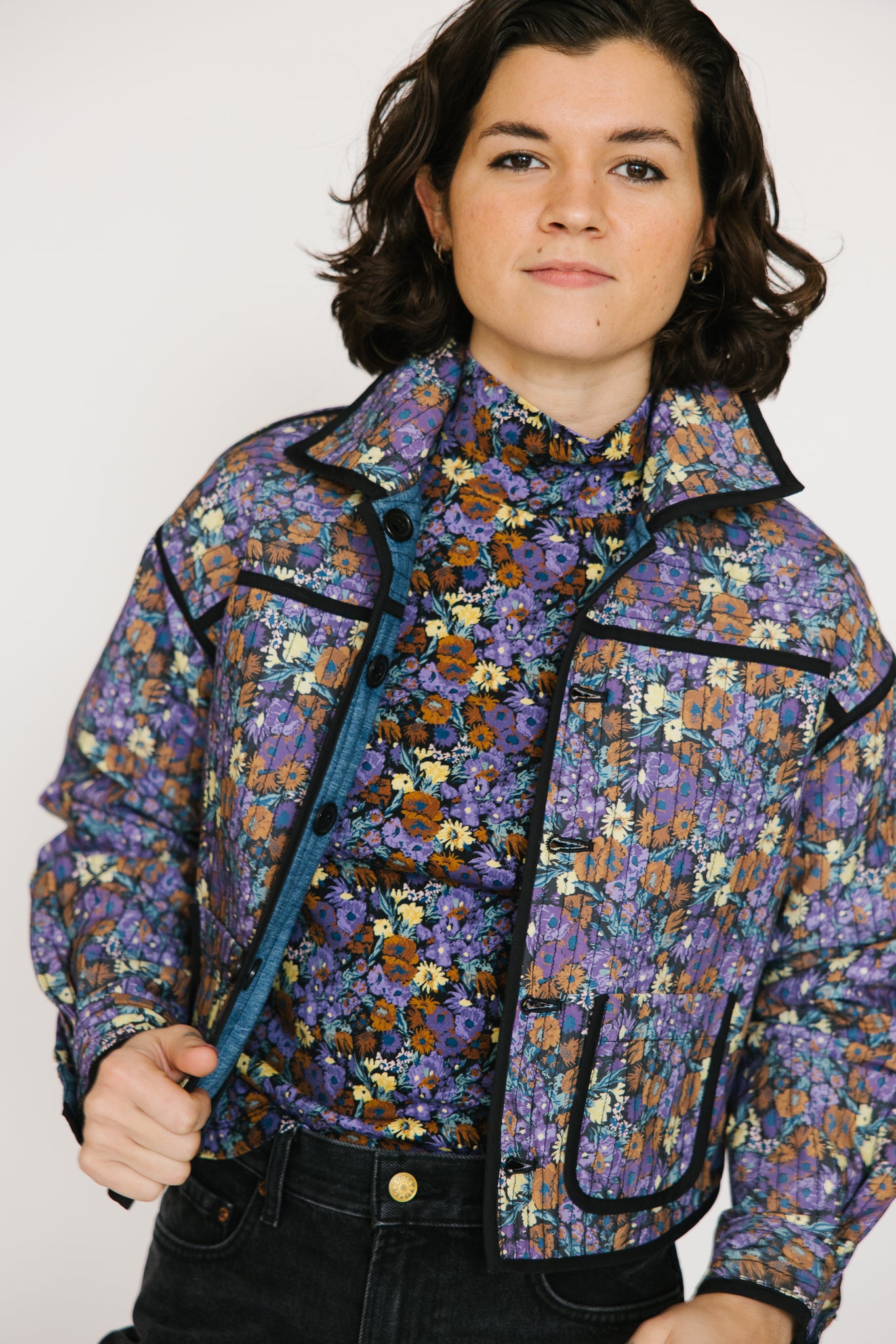 Clare V. Le Turtleneck - Purple Fall Floral