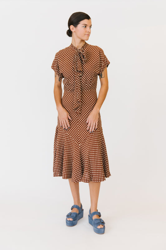 1930's Brown Polka Dot Mermaid Cut Dress