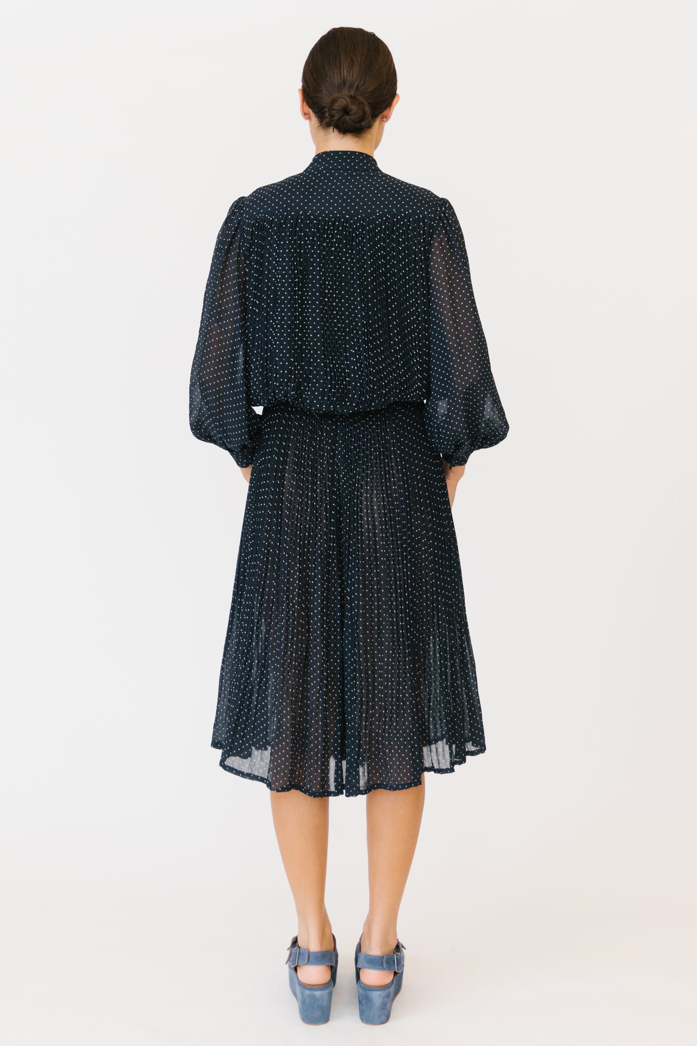 Valentino Navy Silk Georgette Polka Dot Dress