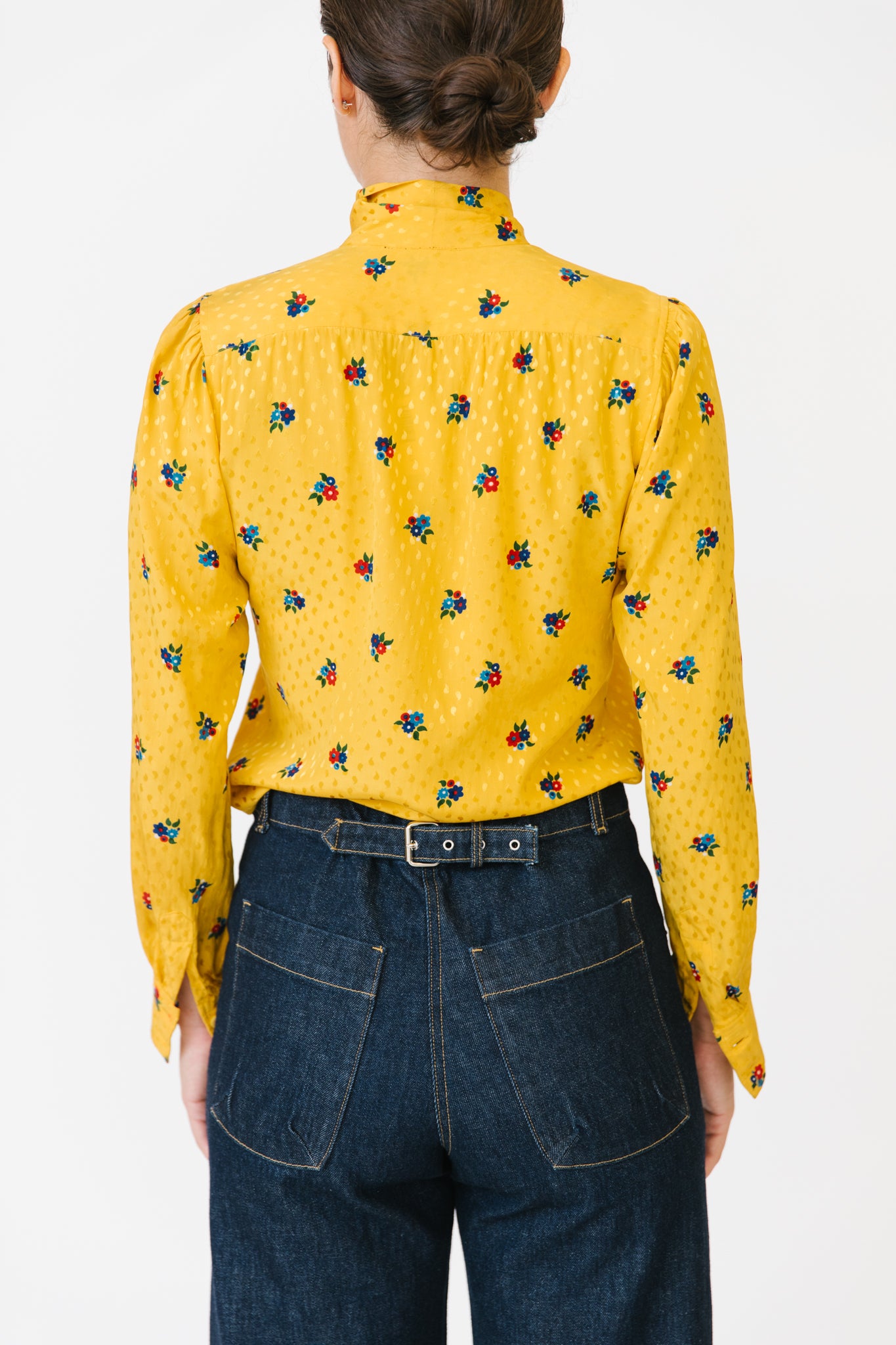 Saint Laurent Rive Gauche Yellow Floral Silk Blouse