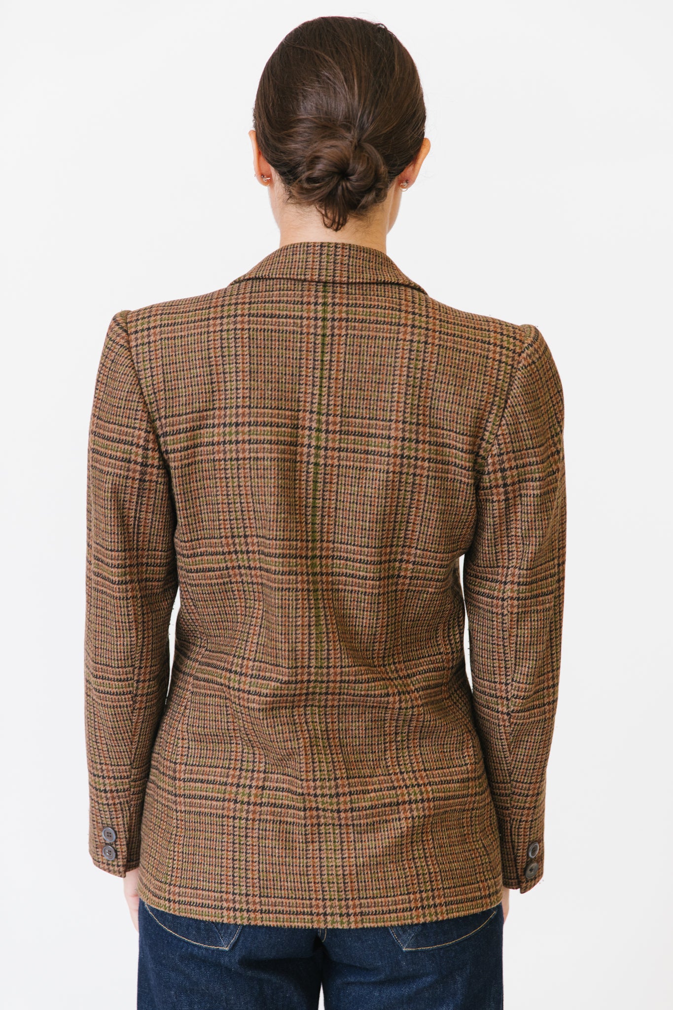 Saint Laurent Rive Gauche Brown Glenplaid Blazer