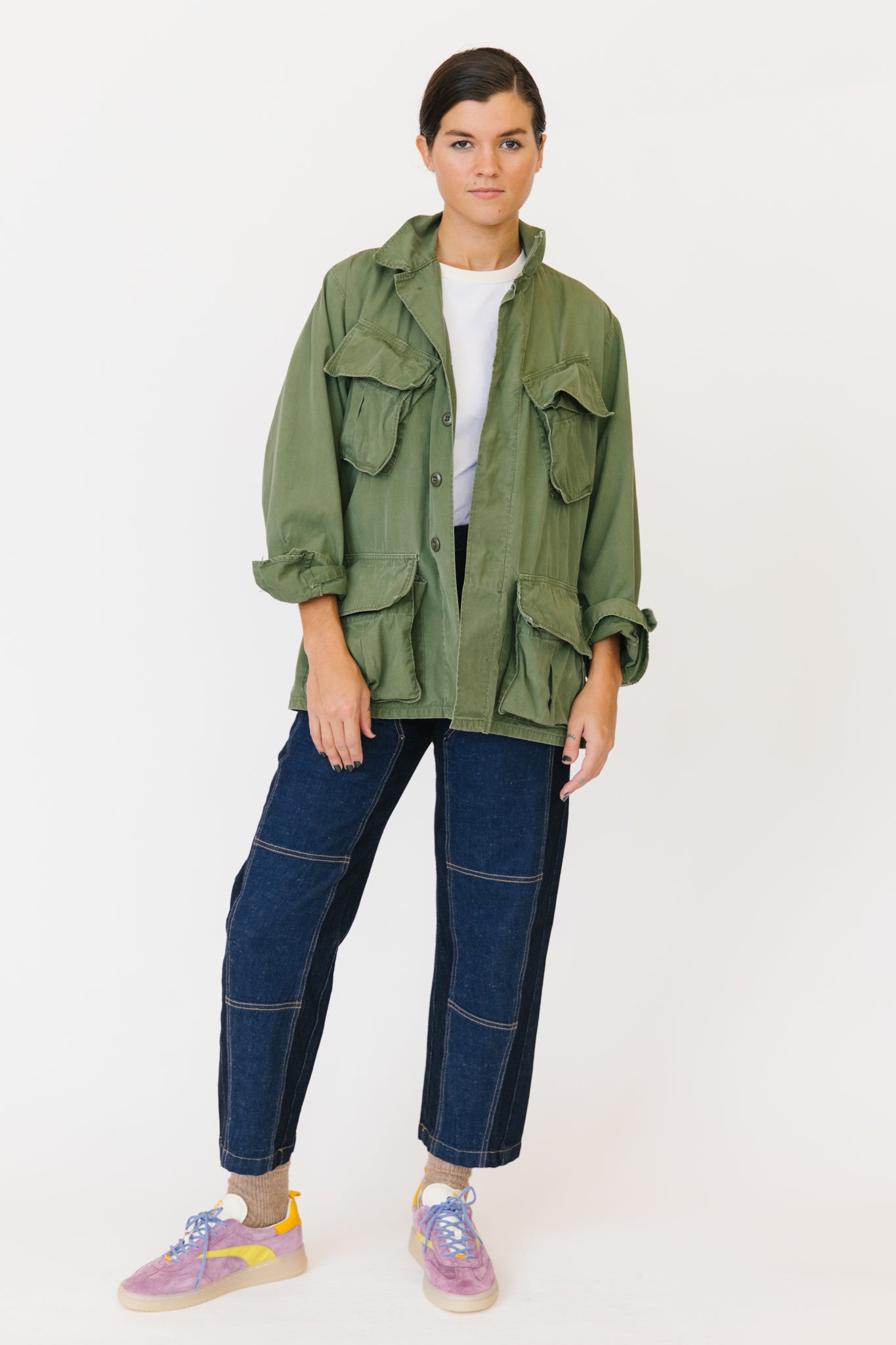 Green Army Jacket with Asian Panel