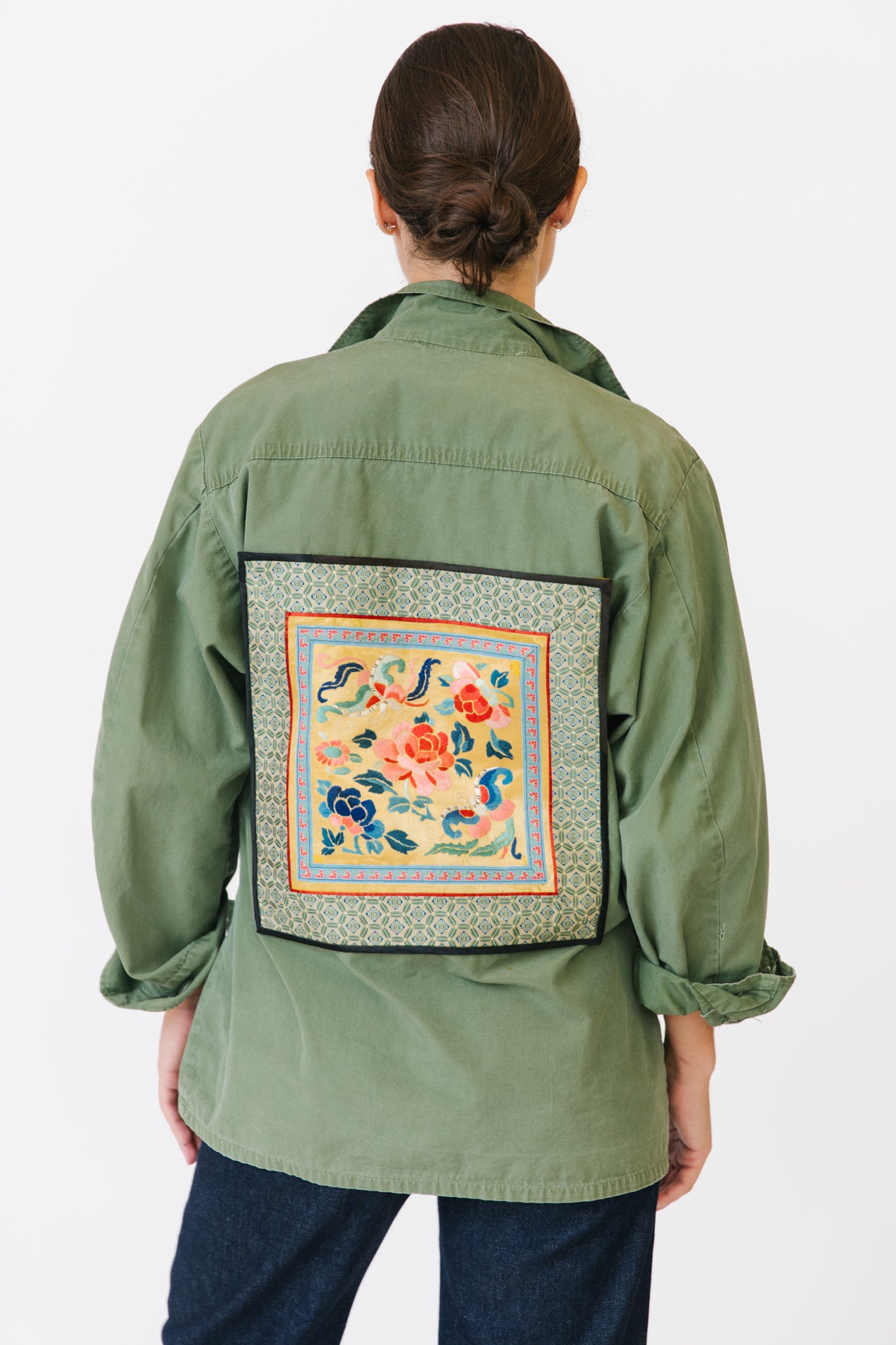 Green Army Jacket with Asian Panel