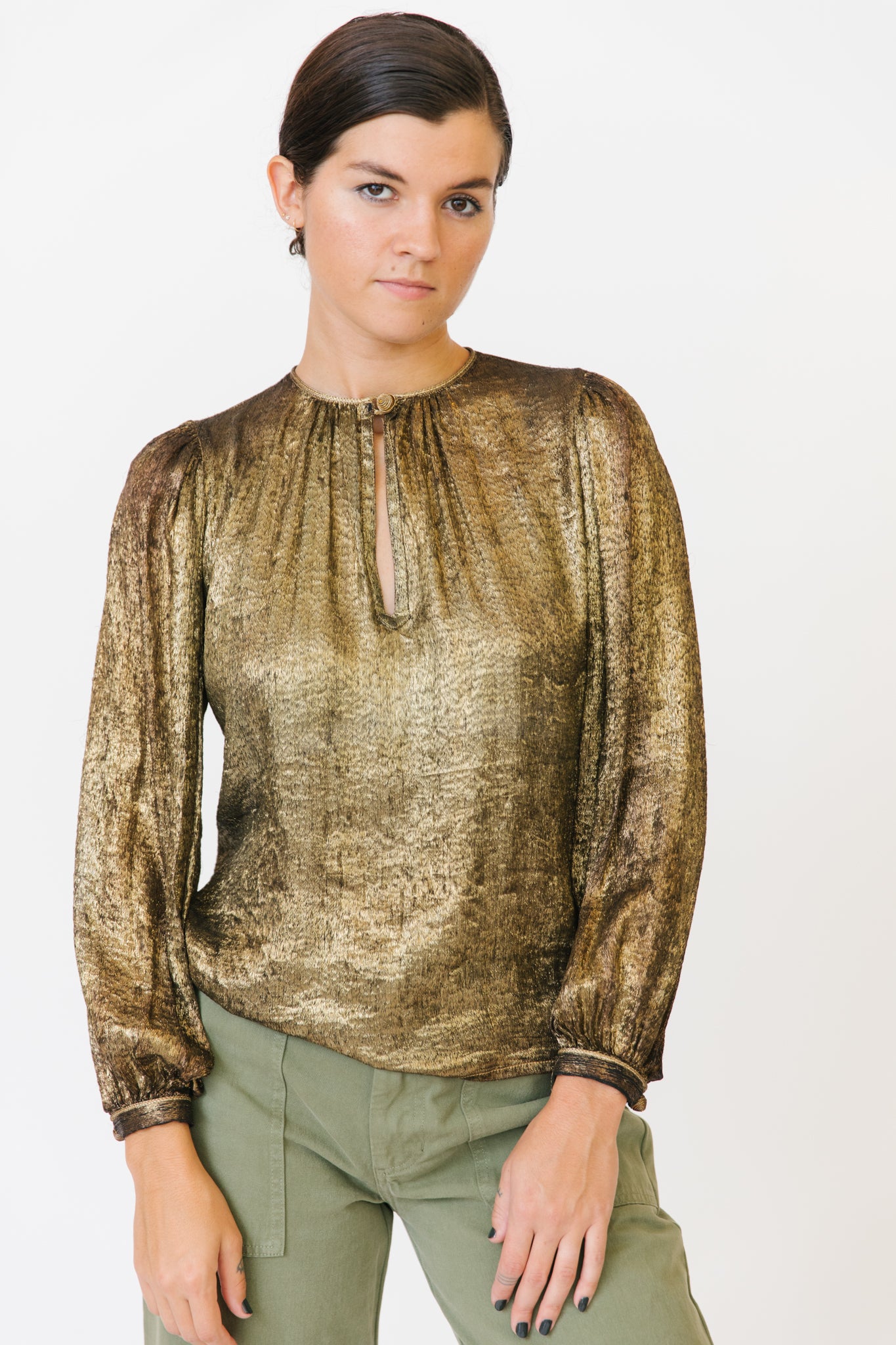 Saint Laurent Rive Gauche Gold Lamé Blouse