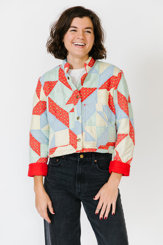 Potter's Daughter Mission Jacket - Red Geometric with Pockets