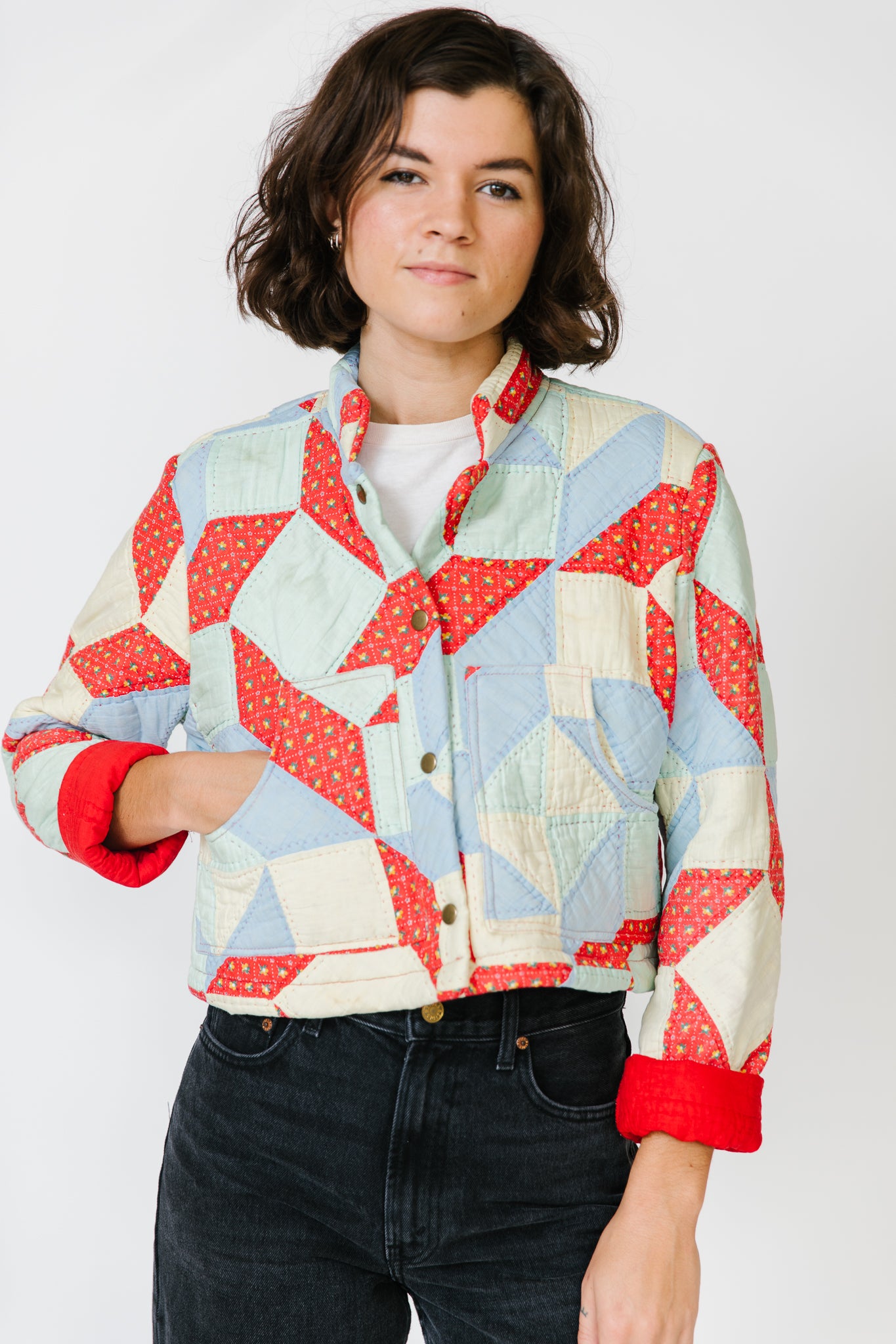 Potter's Daughter Mission Jacket - Red Geometric with Pockets