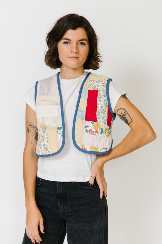 Potter's Daughter Quilt Vest- Blue Trim Floral