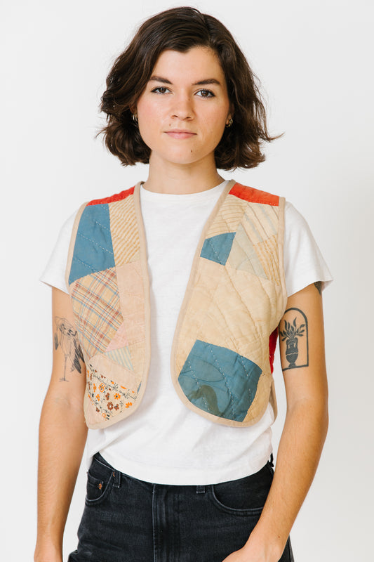 Potter's Daughter Quilt Vest - Red and Blue Colorblock 1