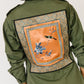 Green Military Jacket with Silk Appliqué