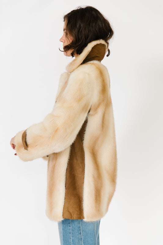 Neiman-Marcus Vanilla Mink and Leather Coat