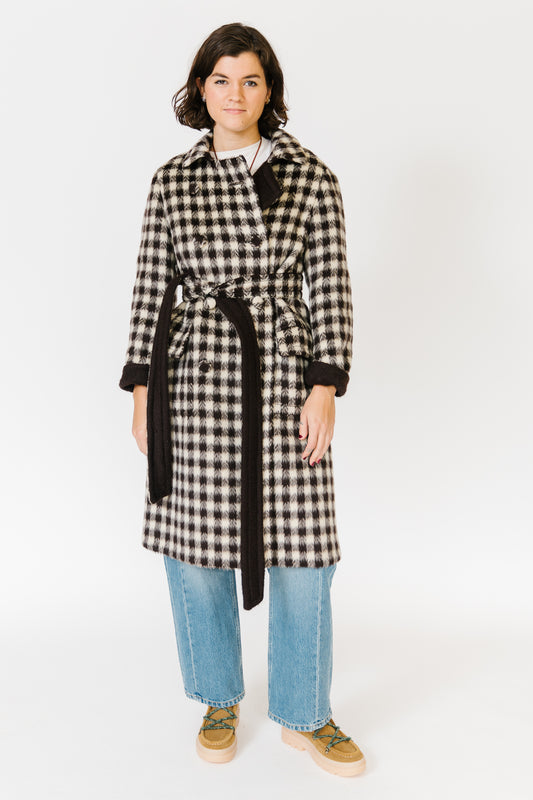 Brown and Cream Check Mohair Coat