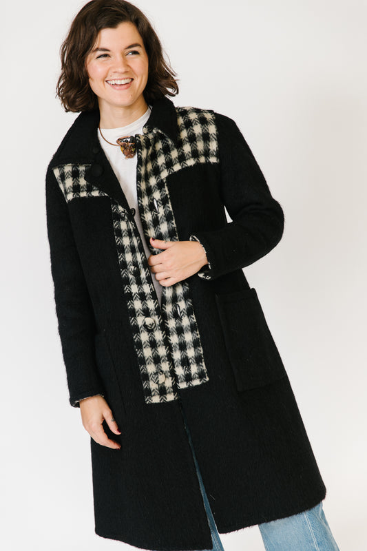 Black and White Check Reversible Mohair Coat