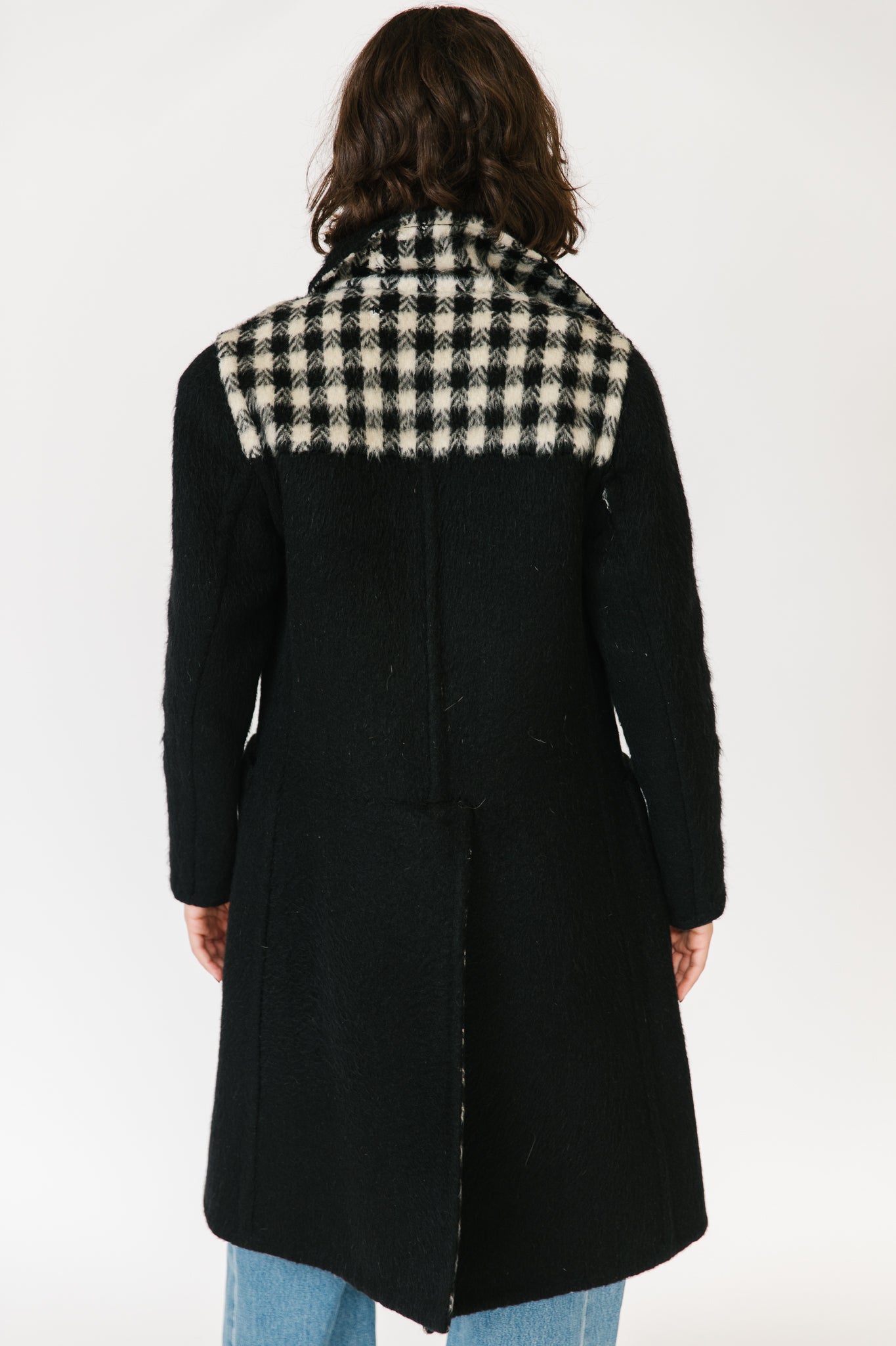 Black and White Check Reversible Mohair Coat