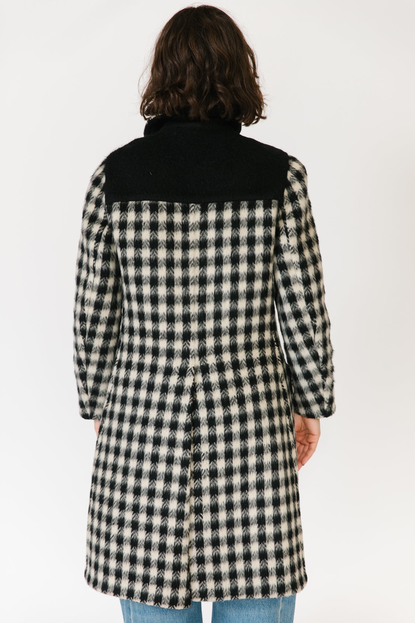 Black and White Check Reversible Mohair Coat