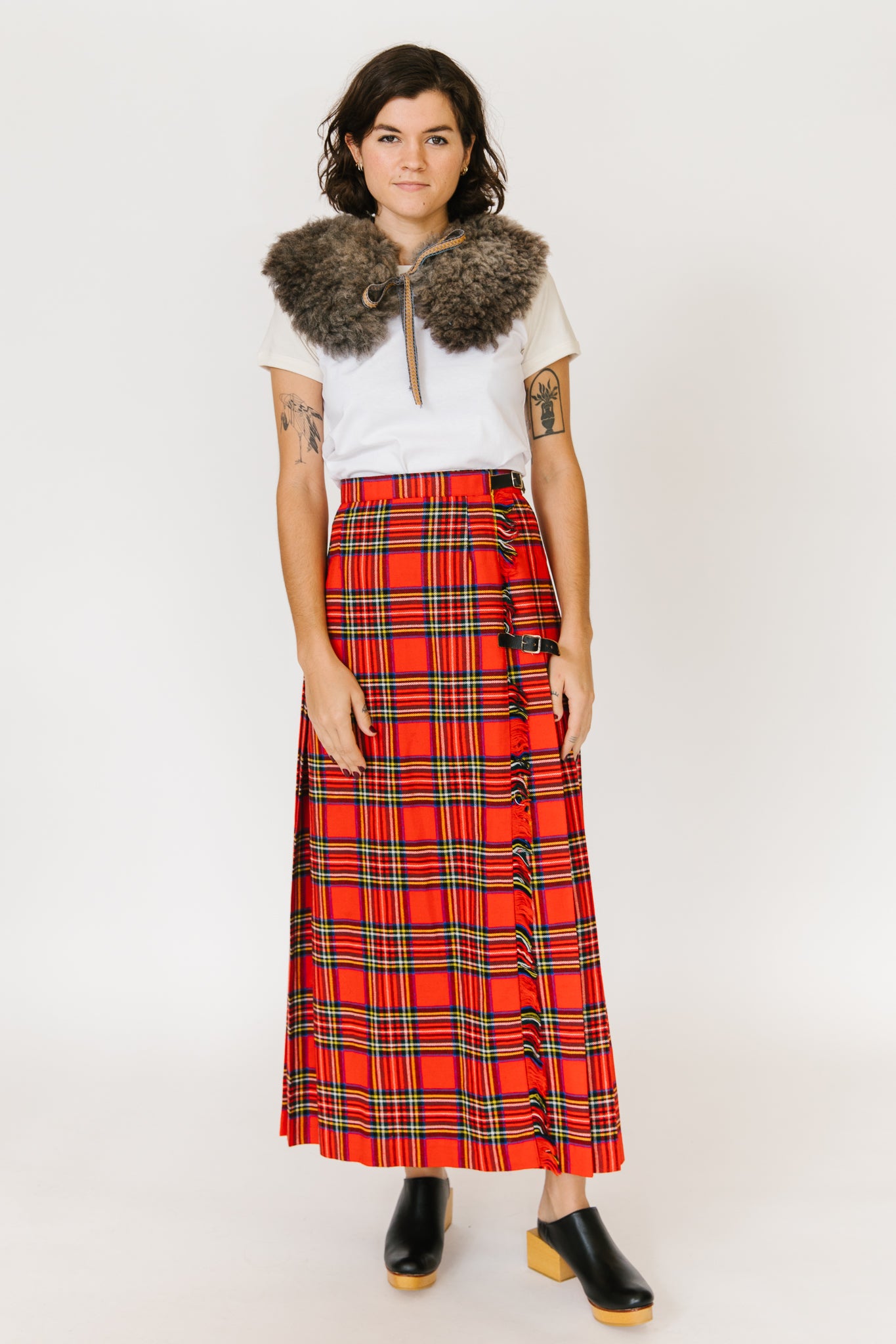 Outward Bound Red Plaid Pleated Maxi Skirt