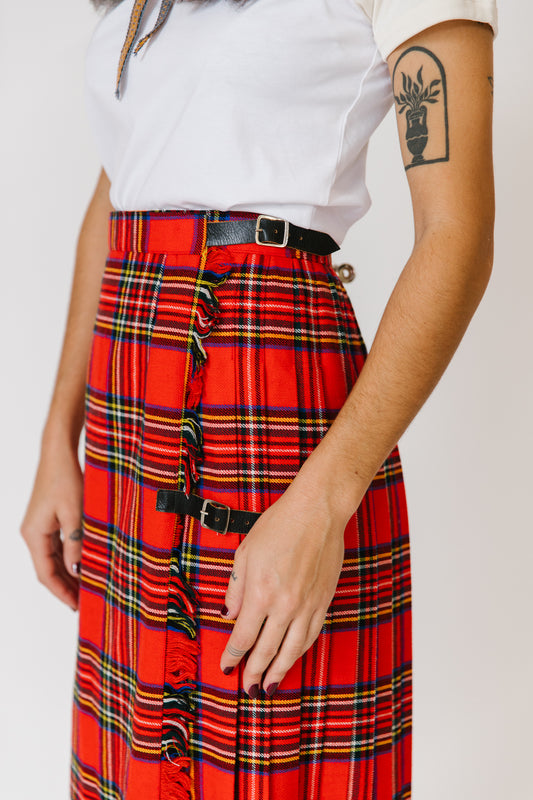 Outward Bound Red Plaid Pleated Maxi Skirt