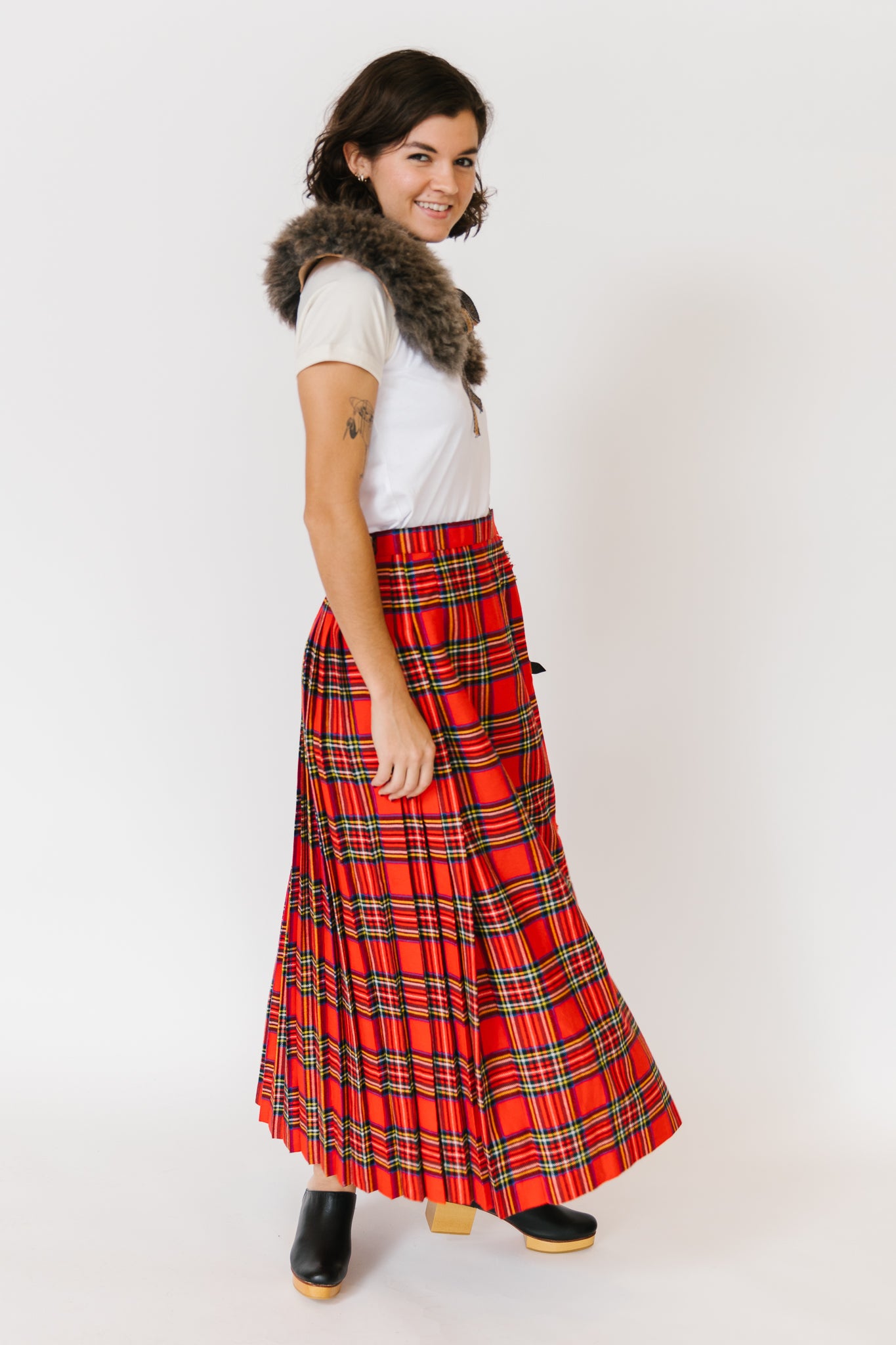 Outward Bound Red Plaid Pleated Maxi Skirt