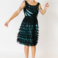 Teal with Black Fringe Overlay Dress