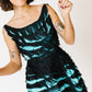 Teal with Black Fringe Overlay Dress