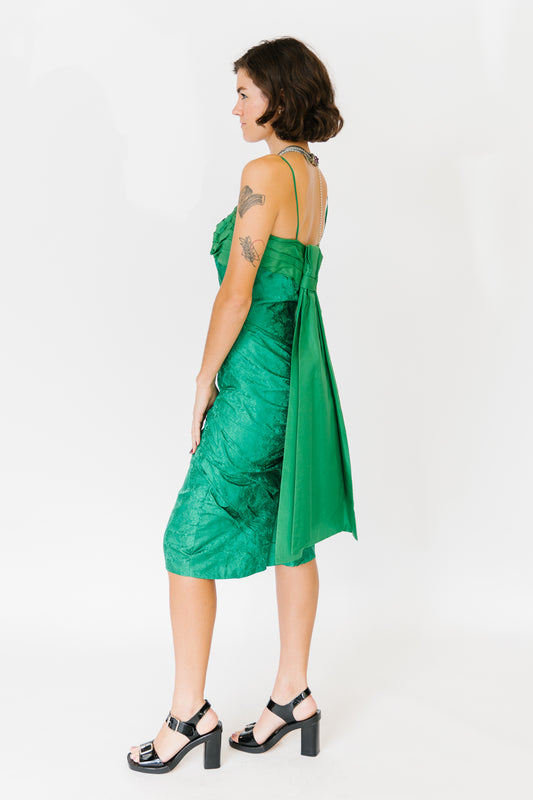 Green Floral Brocade Party Dress