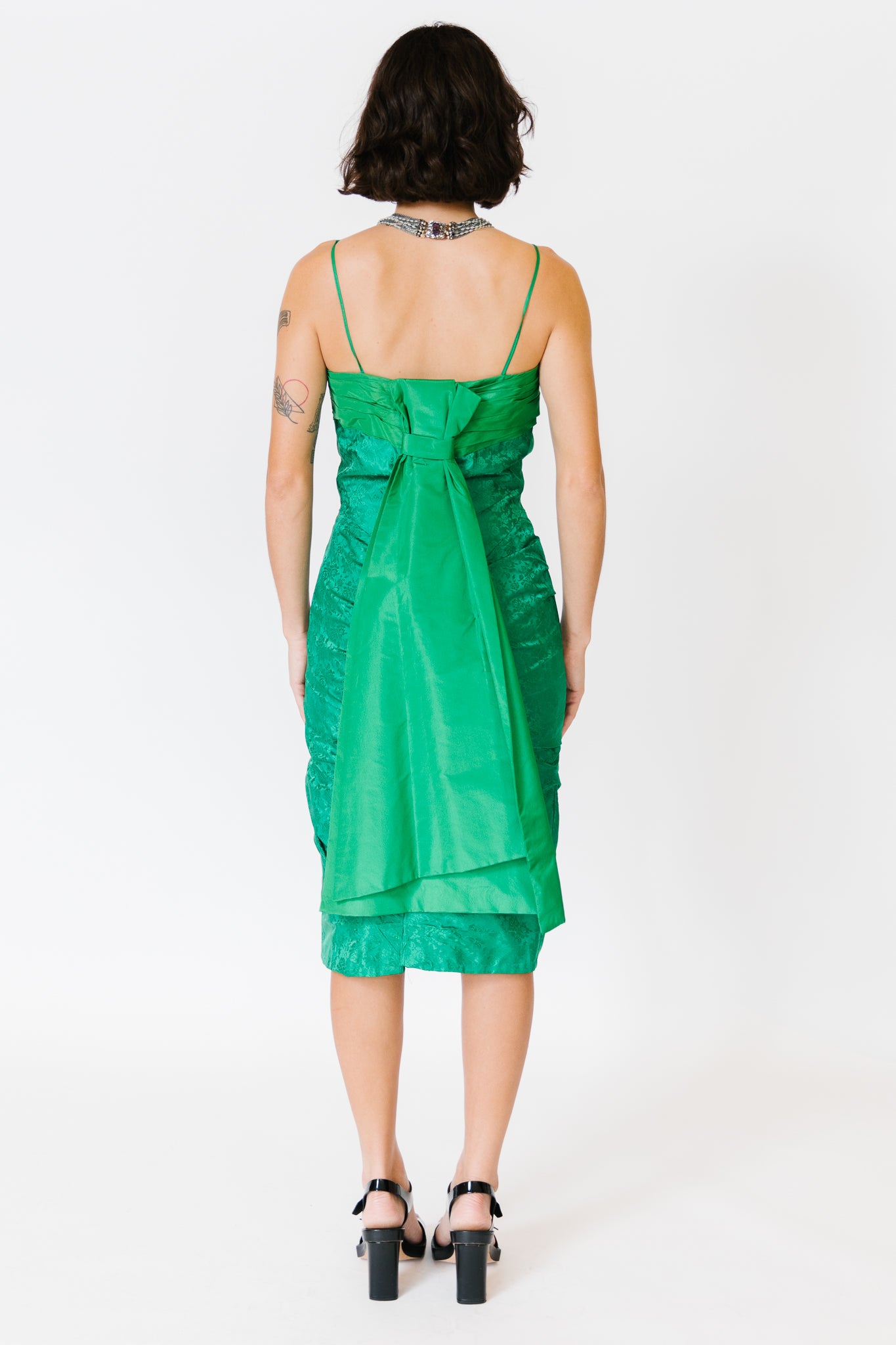 Green Floral Brocade Party Dress