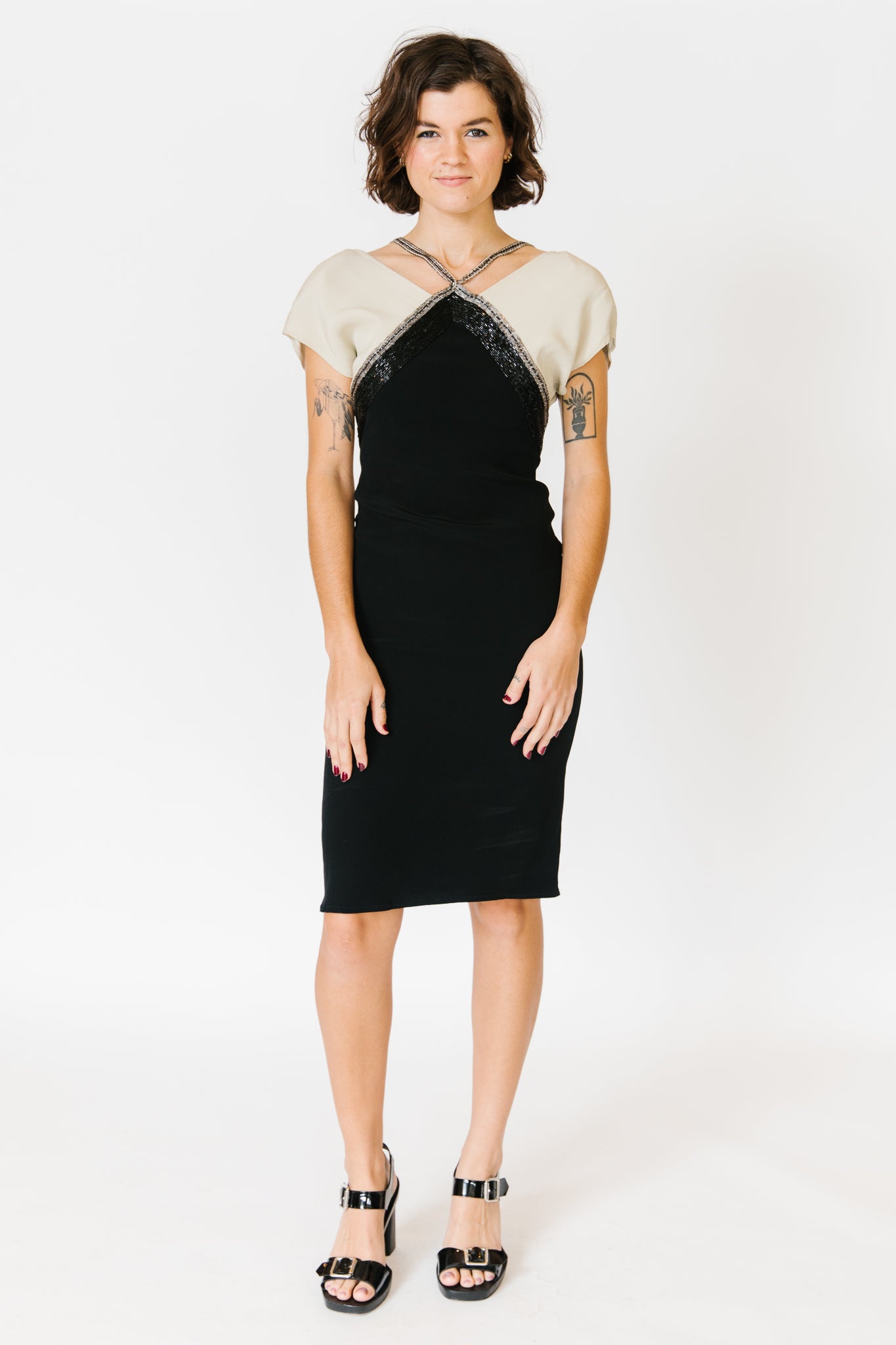 Christyne Forti Ivory/ Black Silk Diamond Dress