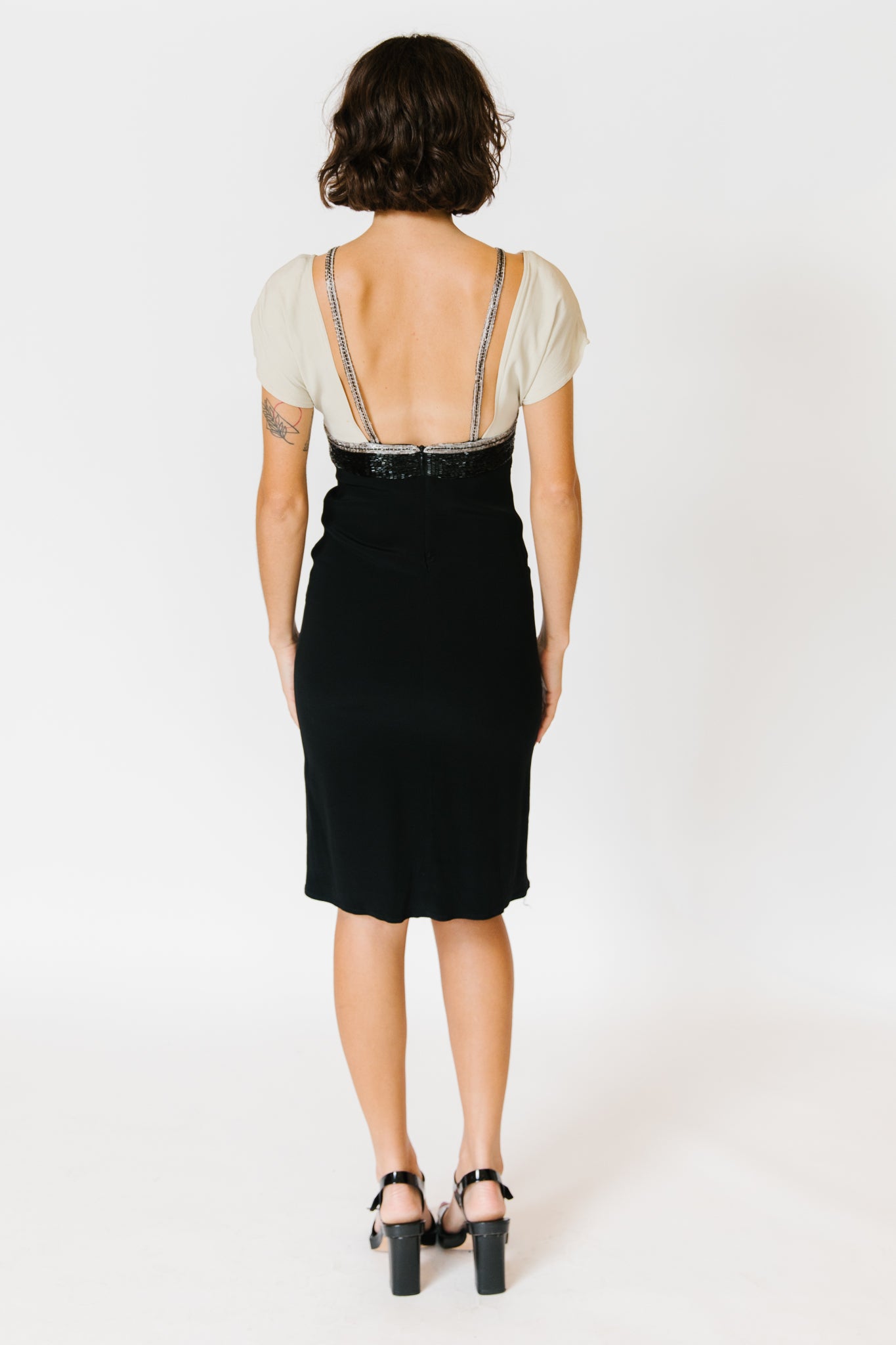 Christyne Forti Ivory/ Black Silk Diamond Dress