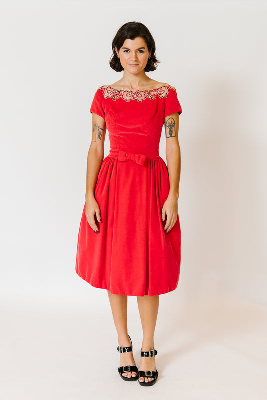 Electric Red Velvet Party Dress