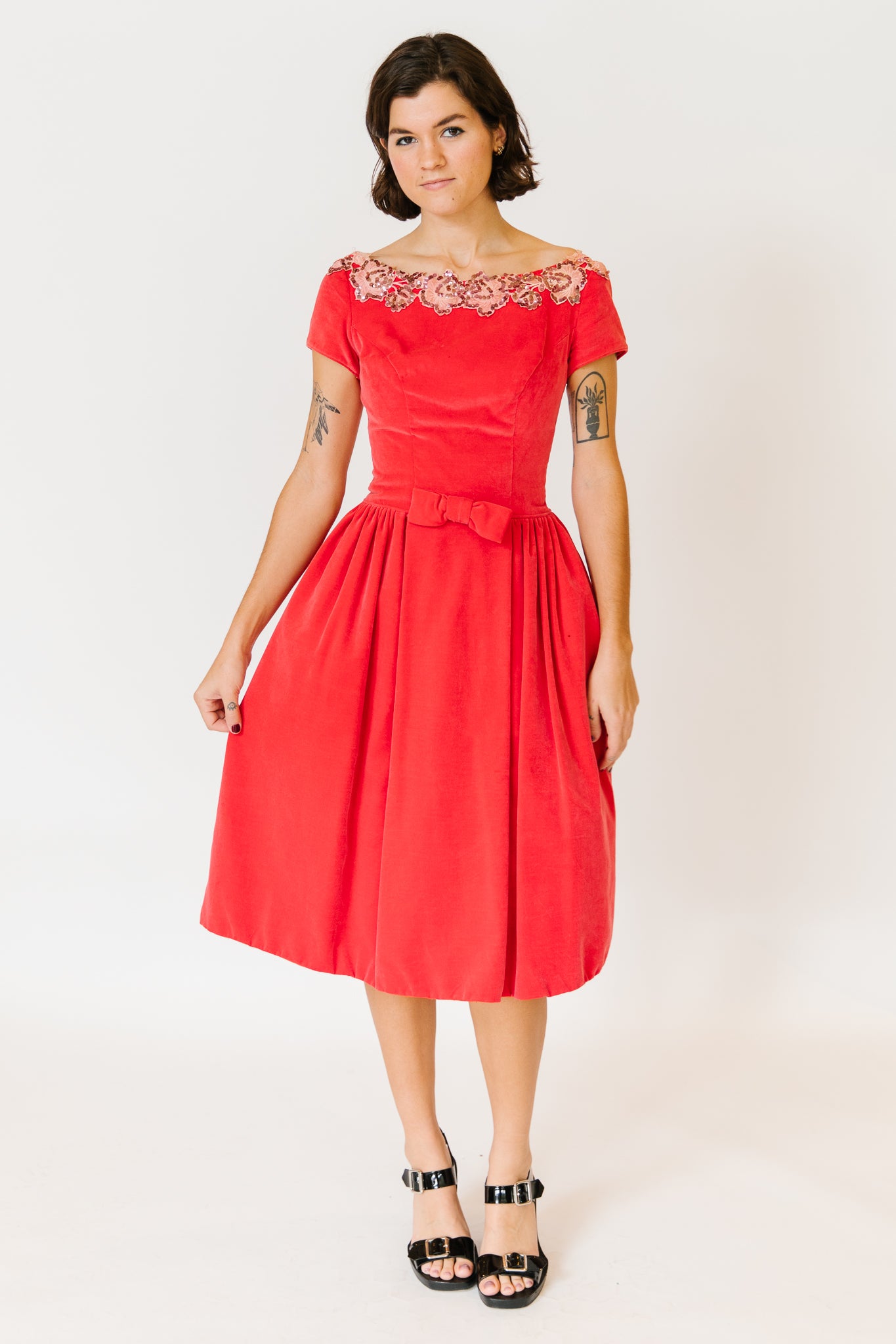 Electric Red Velvet Party Dress