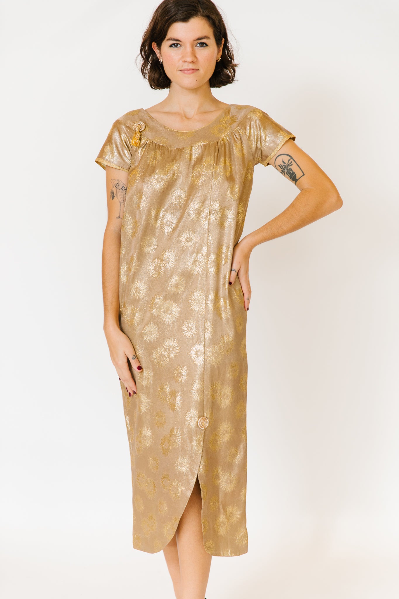 Linda Gold Asian Brocade Dress