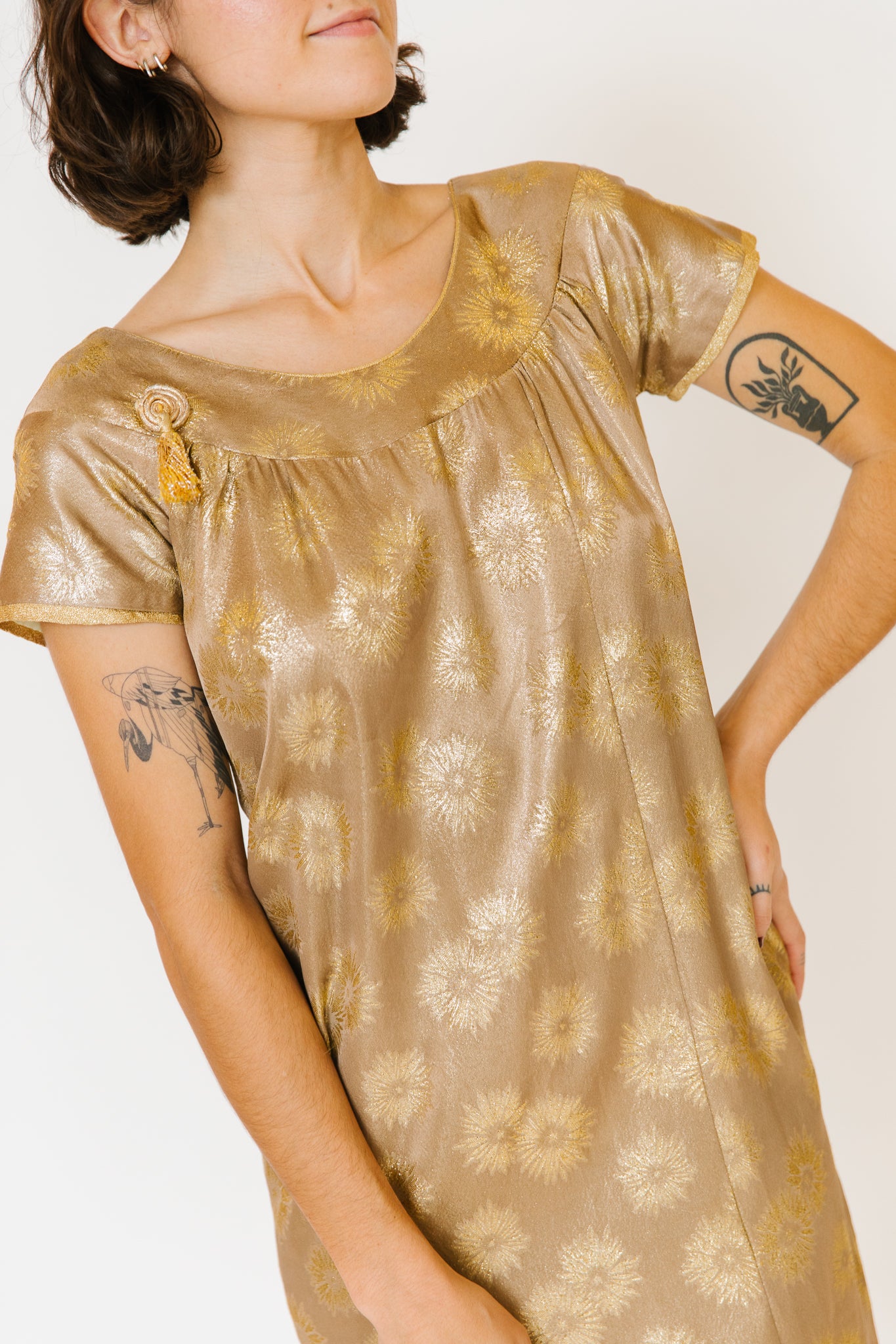 Linda Gold Asian Brocade Dress