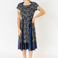 1940s Hand embroidered Navy Satin Cocktail Dress