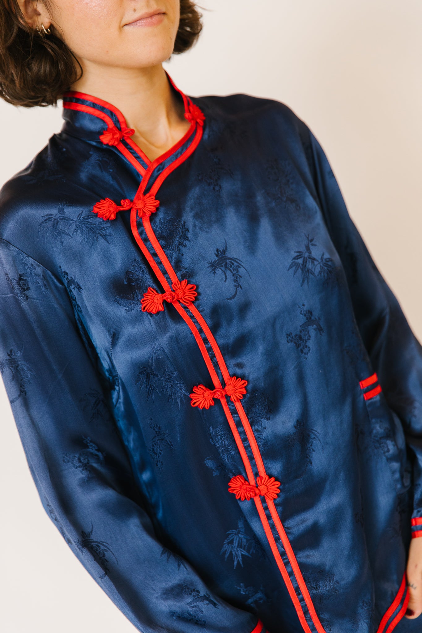 Holiday Blue/Red Asian Style Silk Lounge Set