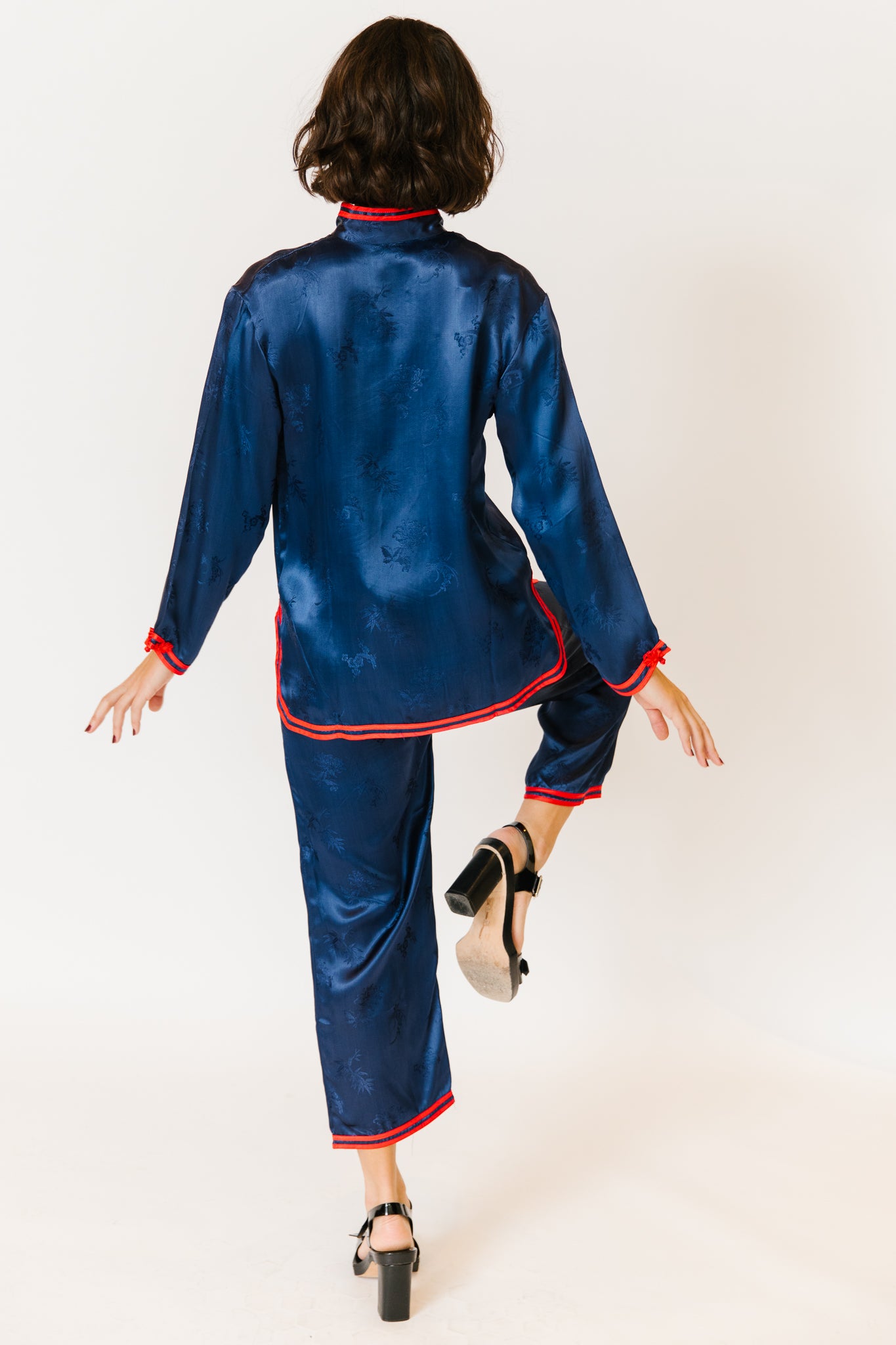 Holiday Blue/Red Asian Style Silk Lounge Set