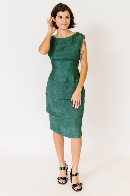 Victor Edelstein Plissé Green Silk Cocktail Dress